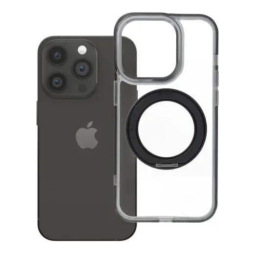 Frame Circle Stand telefono dėklas su stovu ir MagSafe palaikymu iPhone 14 Pro juodas
