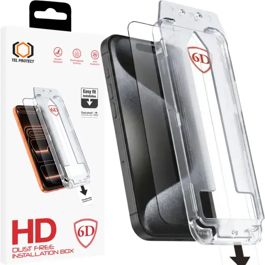 Tel Protect Dust-Free Easy Fit Full Glue 6D karastatud kaitseklaas telefonile iPhone 15 Pro Max