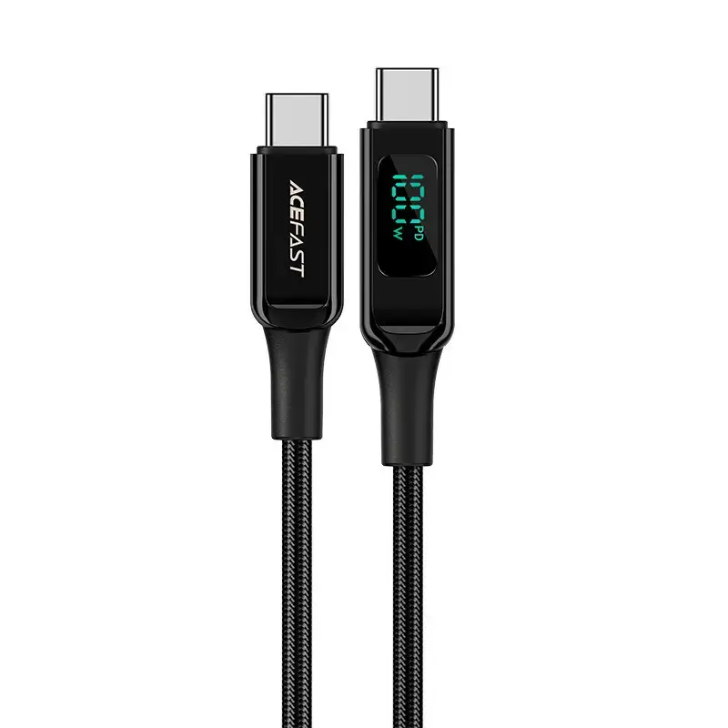 Acefast C6-03 datu pārraides un uzlādes vads | USB-C uz USB-C | 100W | ar LED ekrānu | 1.2m | melns