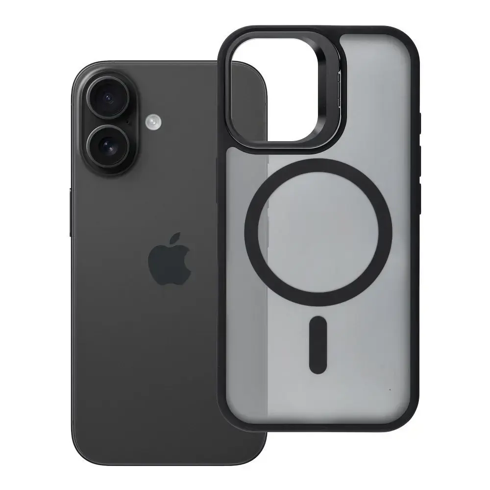 Forcell F-Protect Shadow Stand Premium telefono dėklas su stovu ir MagSafe palaikymu iPhone 17 juodas