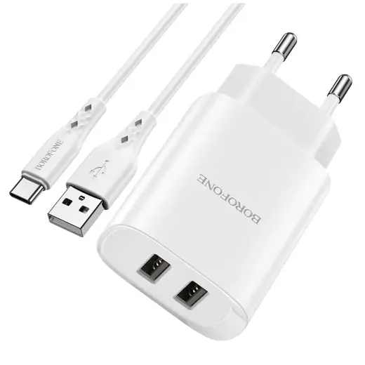 Borofone BN2 зарядное устройство | 10.5W | USB-A, USB-C | с проводом USB-C в комплекте | белое