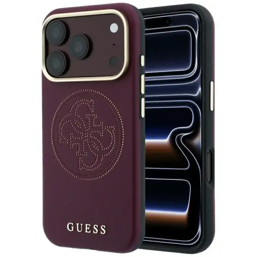 Guess Perforated 4G Gold Logo maciņš ar MagSafe atbalstu telefonam iPhone 18 Pro | iPhone 17 Pro sarkans