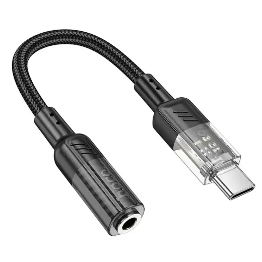 HOCO LS37 adapteris | USB-C į 3.5mm | skaidrus juodas