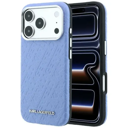 Case Karl Lagerfeld Grained Allover Logo Metal Elongated MagSafe for iPhone 18 Pro / 17 Pro blue