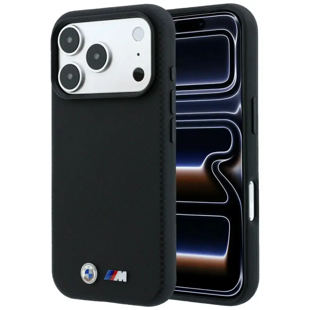 BMW M Quadrille Kevlar Metal Logo maciņš ar MagSafe atbalstu telefonam iPhone 17 Pro Max | iPhone 18 Pro Max melns