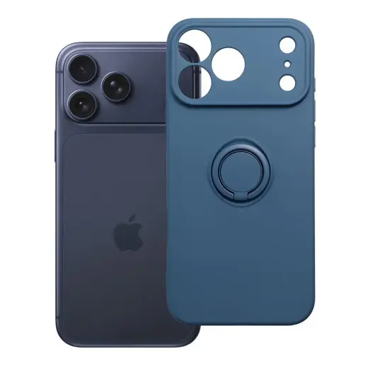 Silicone Ring telefono dėklas su stovu iPhone 17 Pro Max | iPhone 18 Pro Max tamsiai mėlynas