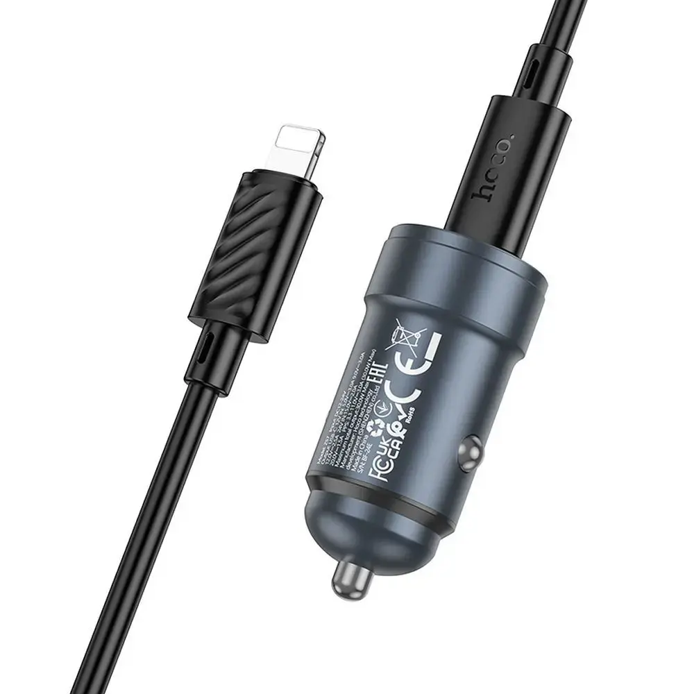 HOCO Z57 car charger | 30W | PD, QC | USB-C | with USB-C to USB-C cable included | gray