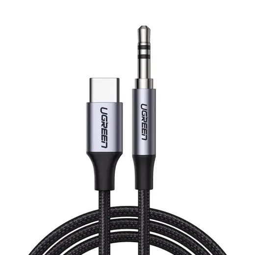 Ugreen stereo audio AUX kabelis 3,5 mm mini jack - USB Type C viedtālrunim 1 m melns (CM450 20192)