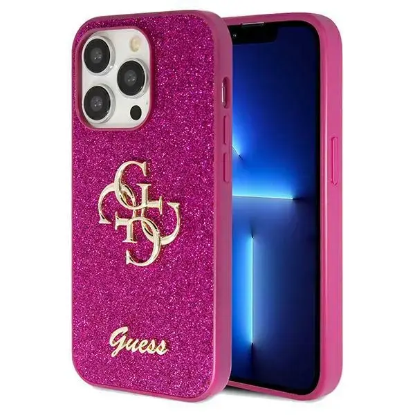 Guess GUHCP15XHG4SGU Glitter Script Big 4G чехол для телефона iPhone 15 Pro Max фиолетовый
