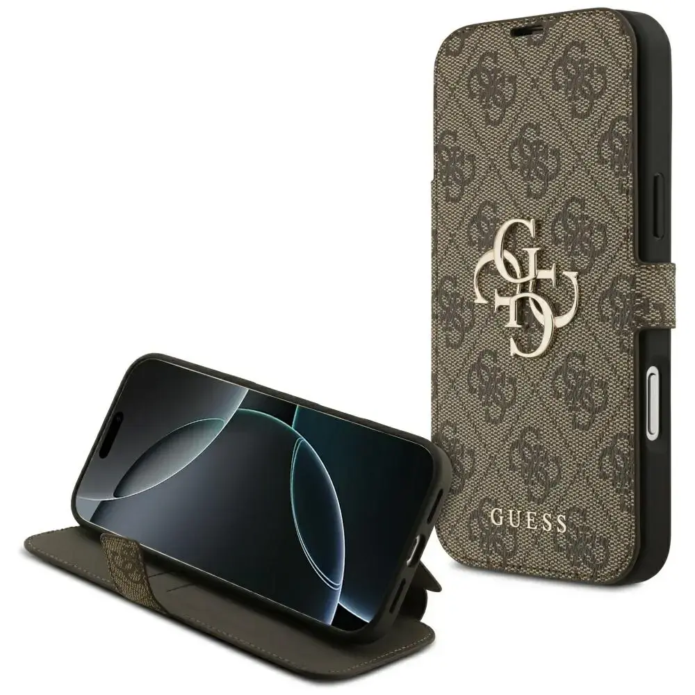 Guess 4G Metal Logo grāmatveida maciņš telefonam iPhone 18 Pro Max | iPhone 17 Pro Max brūns