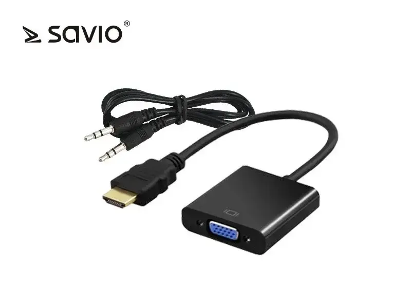 Savio HDMI адаптер - D-Sub (VGA) + Jack 3,5 мм VGA | HDMI, 3,5 мм стерео male x2, 0,2 м, черный
