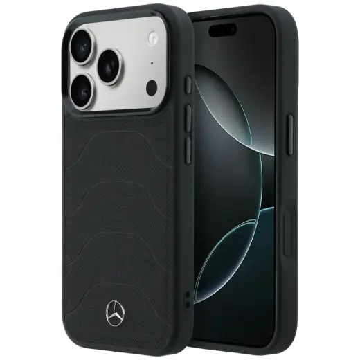 Mercedes Leather Mesh with Bow Line telefono dėklas su MagSafe palaikymu iPhone 17 Pro juodas
