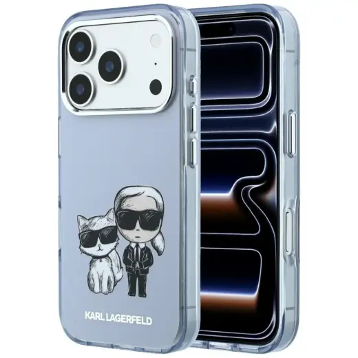 Karl Lagerfeld IML Karl&Choupette Bodies Sketch Print MagSafe case for iPhone 17 Pro / 18 Pro - light blue