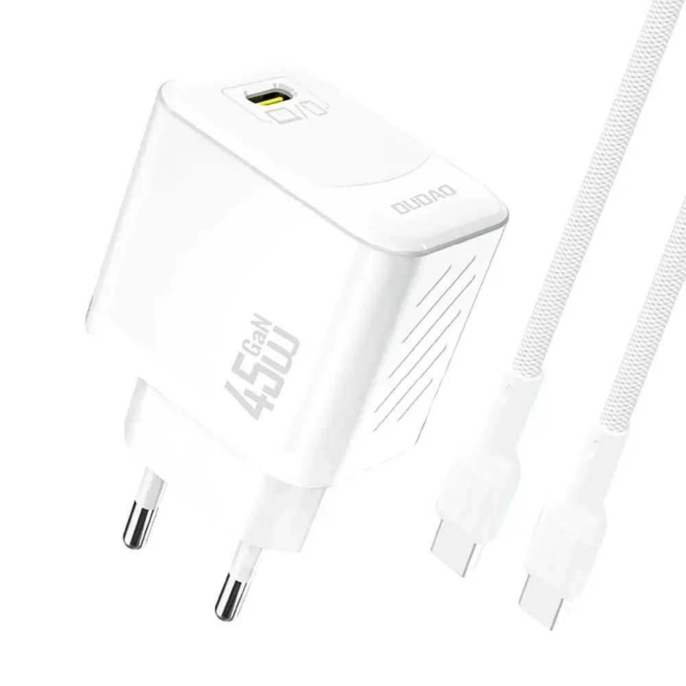 Dudao A28C travel charger | 45W | GaN | USB-C | with USB-C to USB-C cable included | white