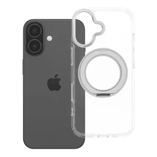 Frame Circle Stand telefono dėklas su stovu ir MagSafe palaikymu iPhone 17 skaidrus