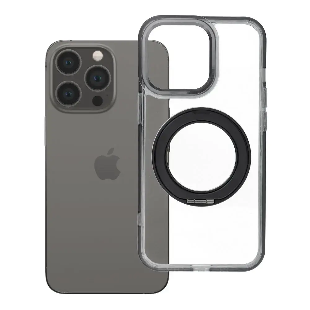 Frame Circle Stand telefono dėklas su stovu ir MagSafe palaikymu iPhone 13 Pro juodas