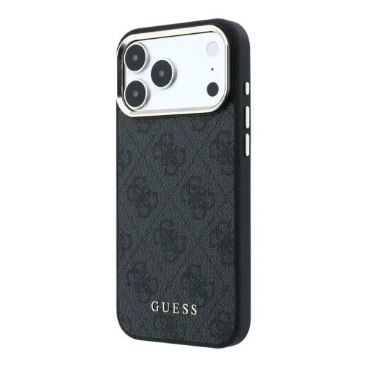 Guess 4G Gold Frame maciņš ar MagSafe atbalstu telefonam iPhone 18 Pro melns