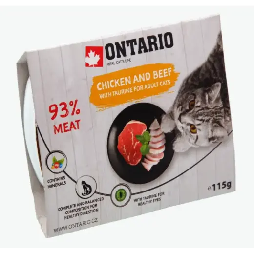 Konservi kaķiem - Ontario Tray Chicken & Beef with Taurine 115g