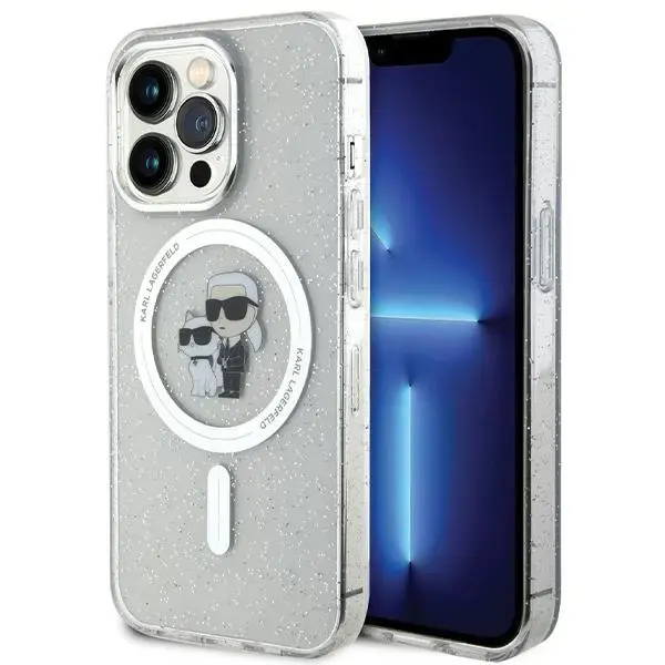 Karl Lagerfeld KLHMP13LHGKCNOT Karl&Choupette Glitter maciņš ar MagSafe atbalstu telefonam iPhone 13 Pro | iPhone 13 caurspīdīgs