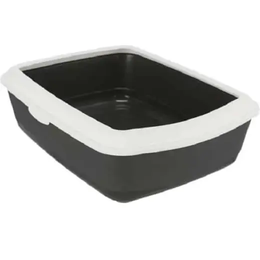 Cat litter tray : Trixie Classic cat litter tray, with rim, 37 × 15 × 47 cm, dark grey|white