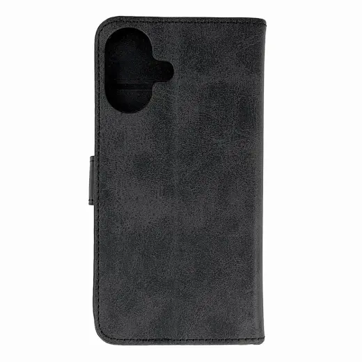 Leather knyginio tipo telefono dėklas iPhone 16 juodas