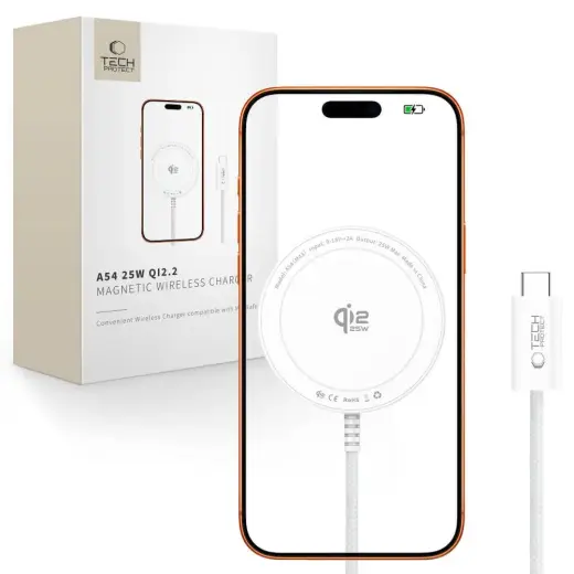 Tech-Protect A54 bezvadu lādētājs | Qi 2.2 | Saderīgs ar MagSafe | 25W | balts