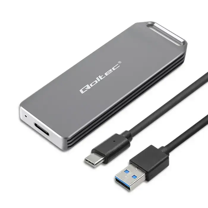 Qoltec 52266 mini alumiiniumkorpus | M.2 SSD NVMe PCIe | USB-C 3.1 Gen 2 10Gb/s | 2TB hõbedane