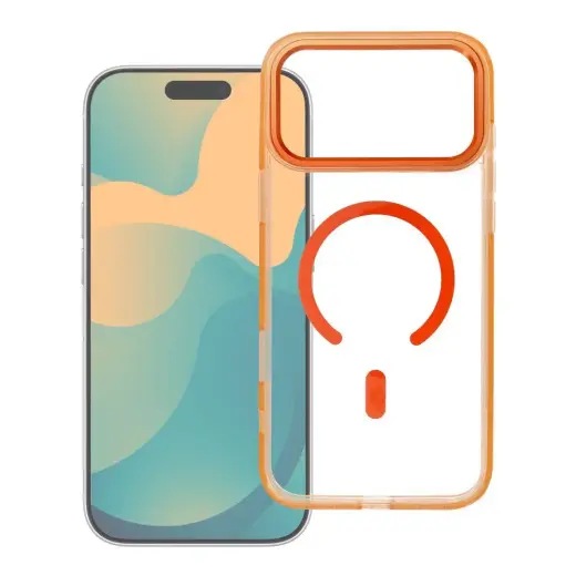 Case for iPhone 17 Pro / 18 Pro Frame Clear Hybrid Mag Cover compatible with MagSafe hermes orange