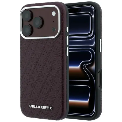 Case Karl Lagerfeld Grained Allover Logo Metal Elongated for iPhone 18 Pro Max/17 Pro Max burgundy
