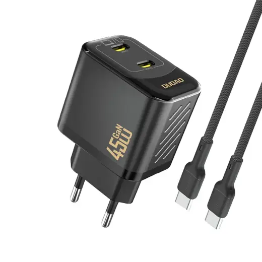 Зарядное устройство Dudao A28PCEU | 45W | PD, GaN | USB-C | с кабелем USB-C на USB-C в комплекте | чёрное