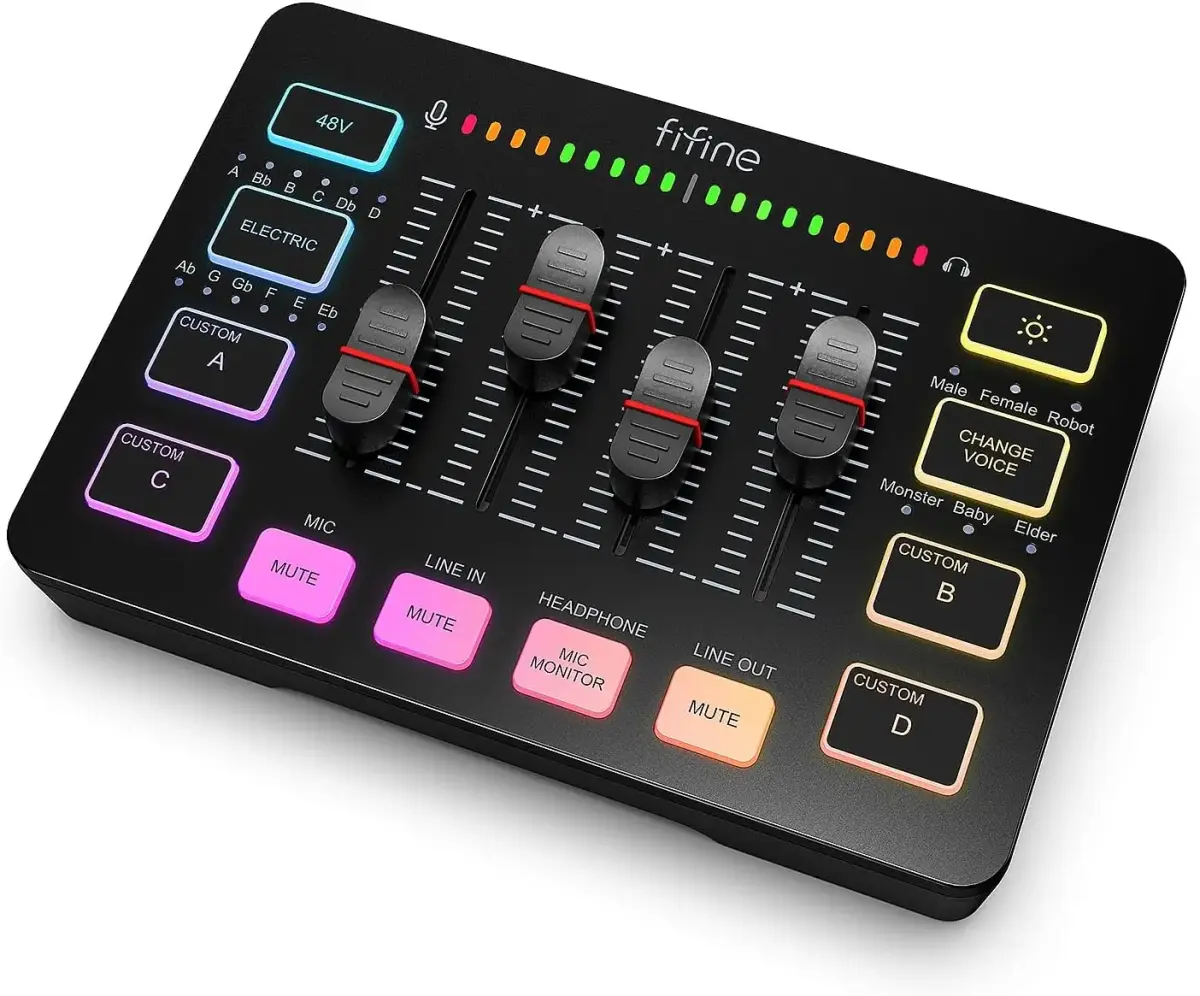 Fifine SC3 audio mixer RGB | Streaming | XLR | 48V | Vocal black