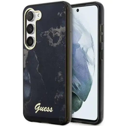 Guess GUHCS23SHTMRSK Golden Marble Collection maciņš telefonam Samsung Galaxy S23 (S911) melns