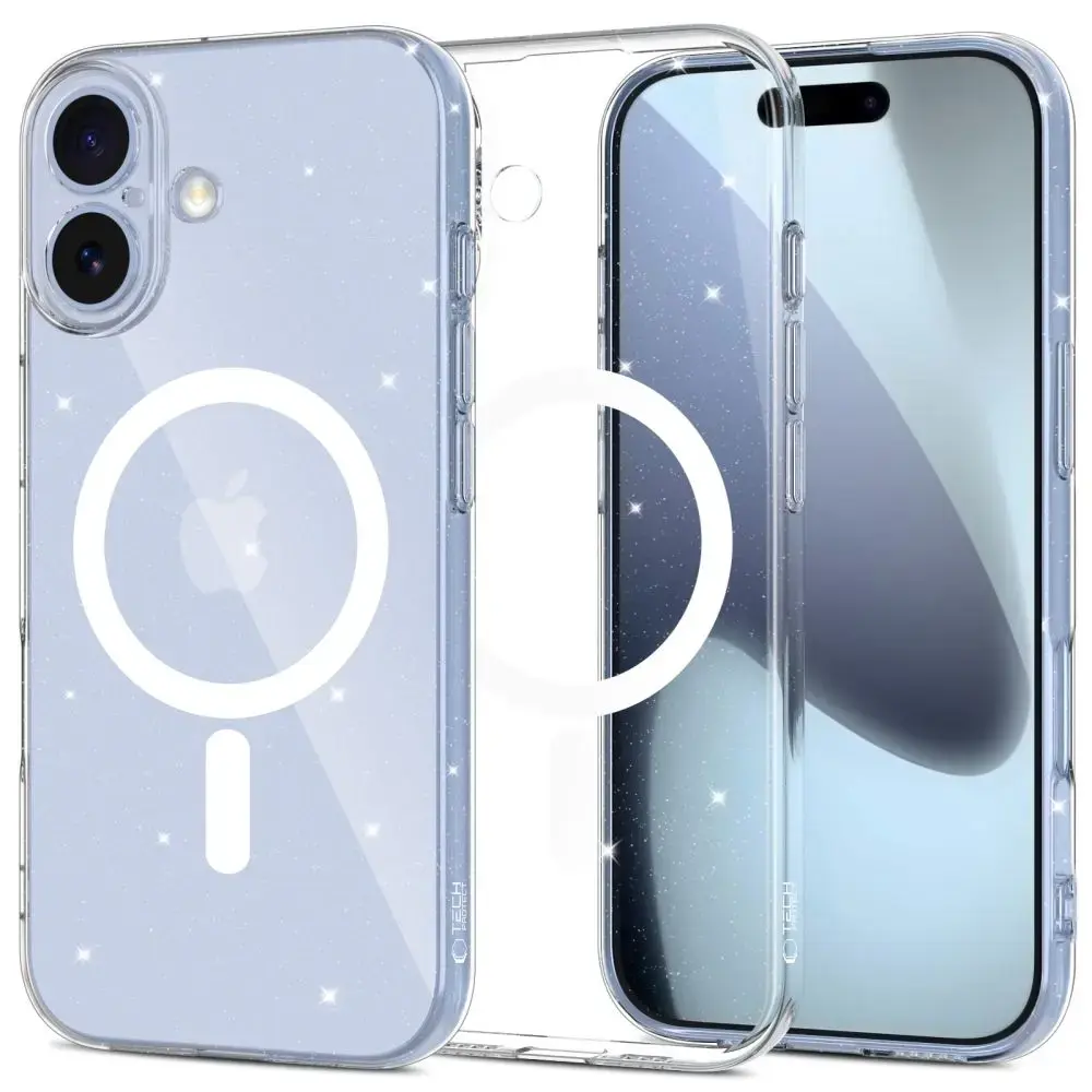 TECH-PROTECT FLEXAIR GLITTER maciņš ar MagSafe atbalstu telefonam iPhone 17 caurspīdīgs