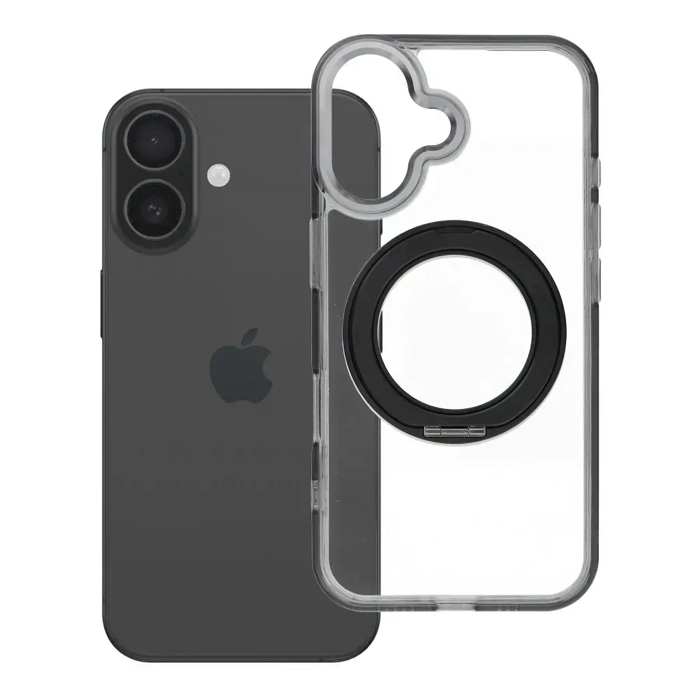 Frame Circle Stand telefono dėklas su stovu ir MagSafe palaikymu iPhone 16 juodas