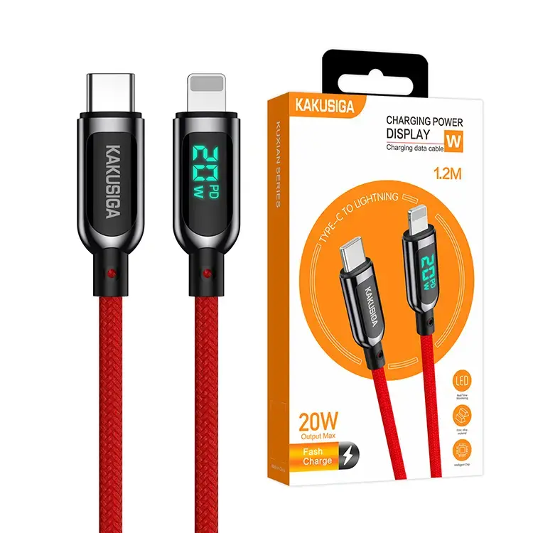KAKUSIGA KSC-599 провод для передачи данных и зарядки | USB-C на Lightning | 20W | с LED дисплеем | 1.2m | красный
