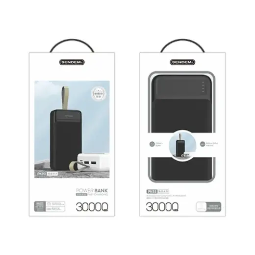 SENDEM PK93 external battery (powerbank) | 30000 mAh | 10.5W | Micro USB, USB-C, USB-A | black