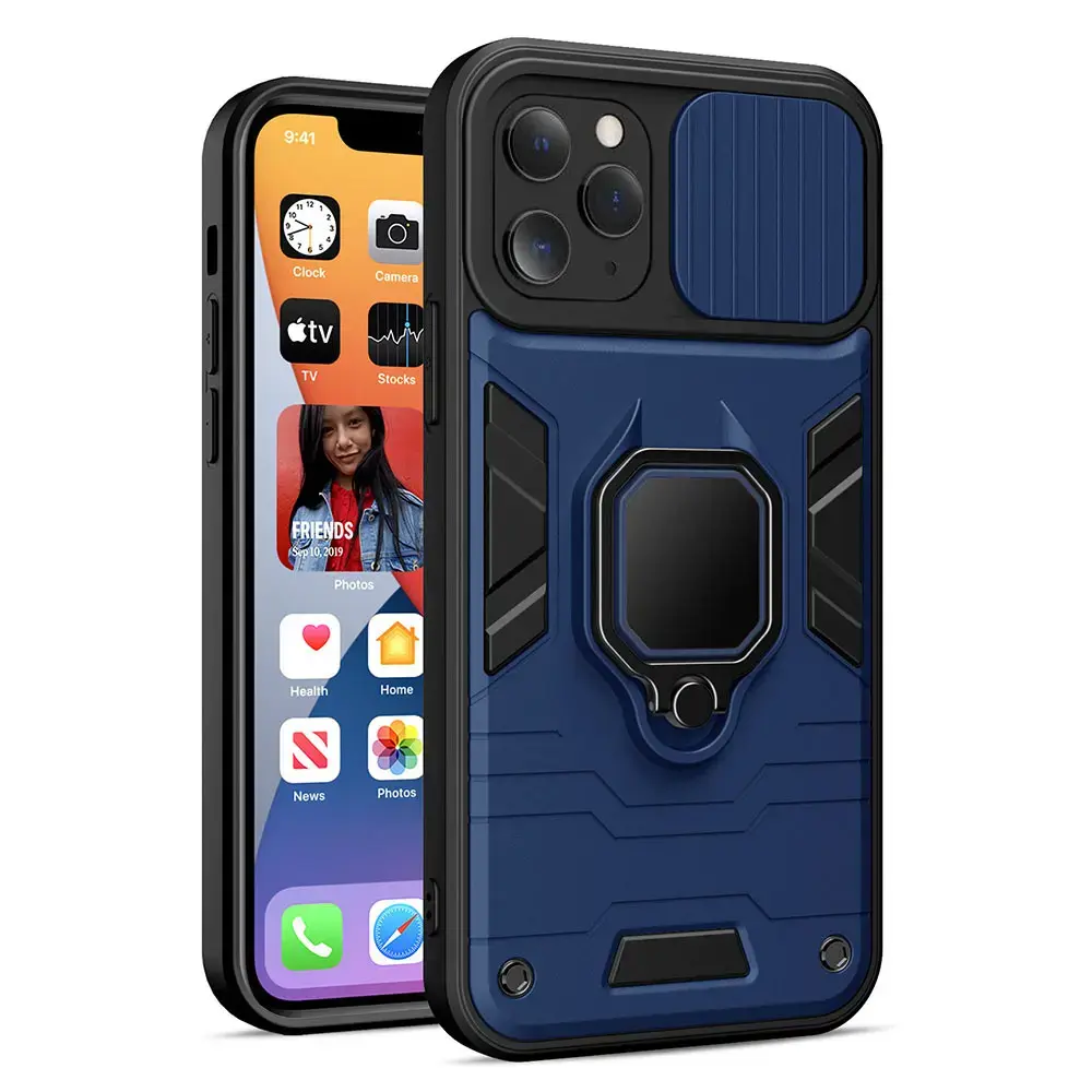 Ring Lens maciņš ar statīvu telefonam iPhone 13 Pro Max tumši zils (ar kameras aizsargu)