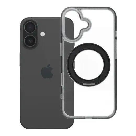 Frame Circle Stand telefono dėklas su stovu ir MagSafe palaikymu iPhone 16 juodas