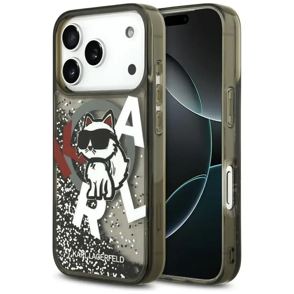 Etui Karl Lagerfeld Liquid Glitter        Choupette Logo MagSafe do iPhone 17 Pro czarny