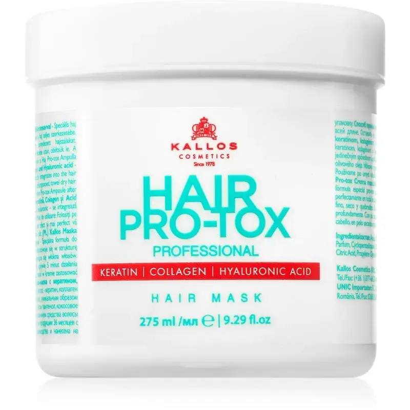 Kallos Hair Pro-Tox Mask for Weak and Damaged Hair with Coconut Oil, Hyaluronic Acid and Collagen 275 Ml