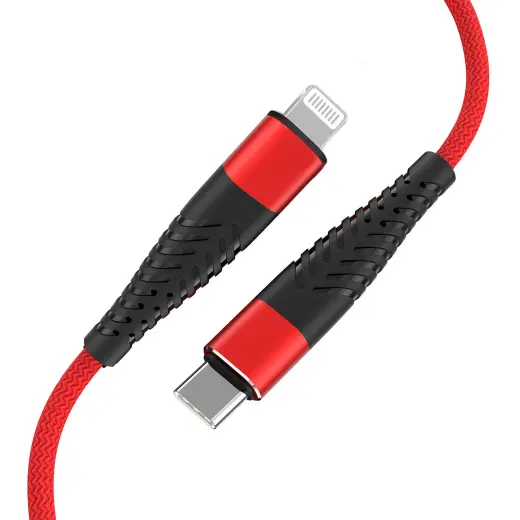 Fusion Fishbone datu pārsūtīšanas un uzlādes kabelis | USB-C uz Lightning | 15 W | 1,5 m | sarkans