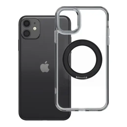 Frame Circle Stand telefono dėklas su stovu ir MagSafe palaikymu iPhone 11 juodas
