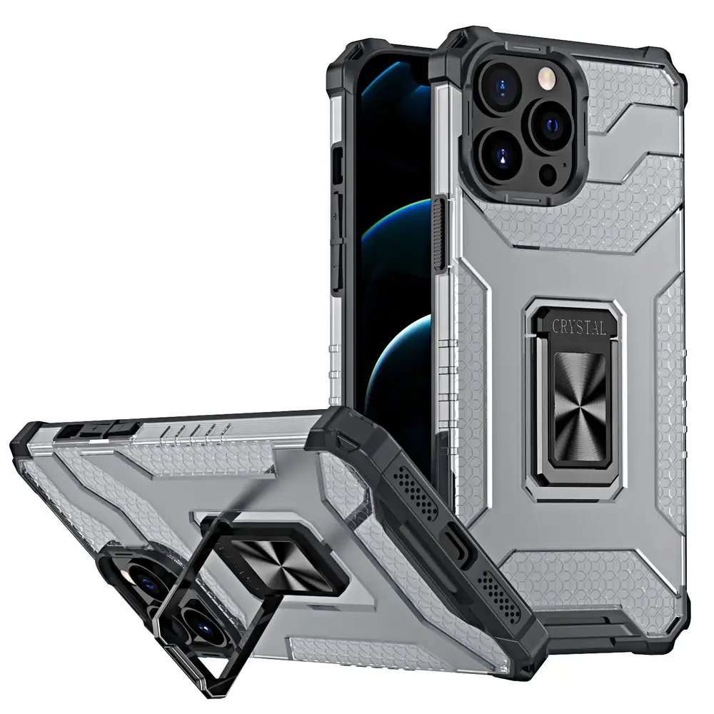 Crystal Ring Tough Rugged telefono dėklas su stovu iPhone 13 Pro Max juodas