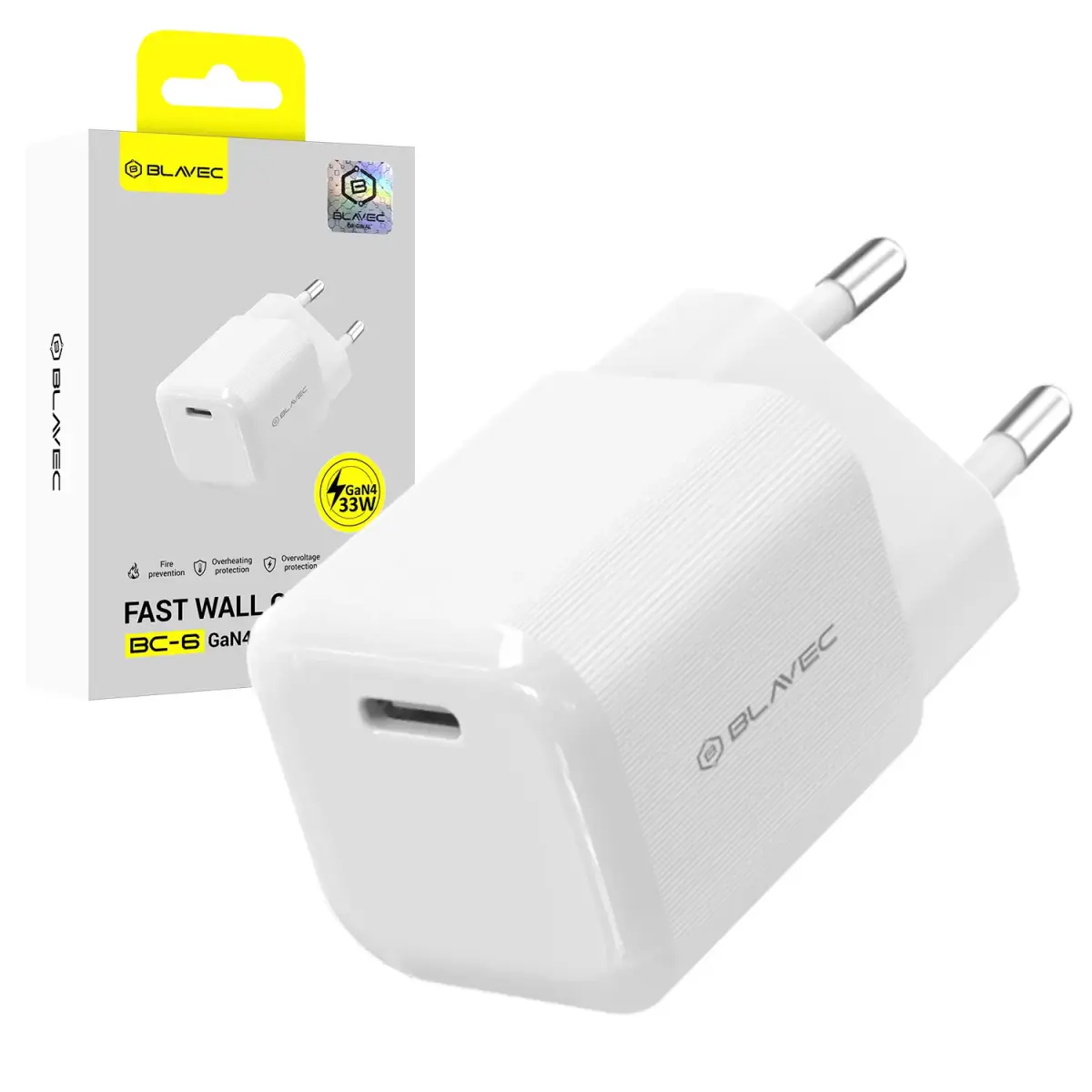 Blavec BC-6 GaN4 tīkla lādētājs | 33W | PD, QC, GaN | USB-C | balts