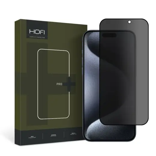 Защитное закаленное стекло HOFI ANTI SPY для iPhone 15 Pro Max обеспечивает конфиденциальность.