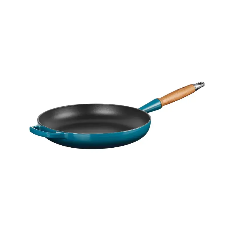Cast iron pan with wooden handle Ø28cm blue