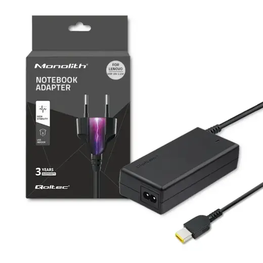 Qoltec strāvas adapteris klēpjdatoram Lenovo | 45W | 20V | 2.25A | Plāns uzgalis+kontakts | +strāvas kabelis