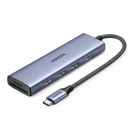 Ugreen CM511 6-in-1 USB centrmezgls | USB-C uz HDMI, 3x USB 3.0, SD, microSD | pelēks