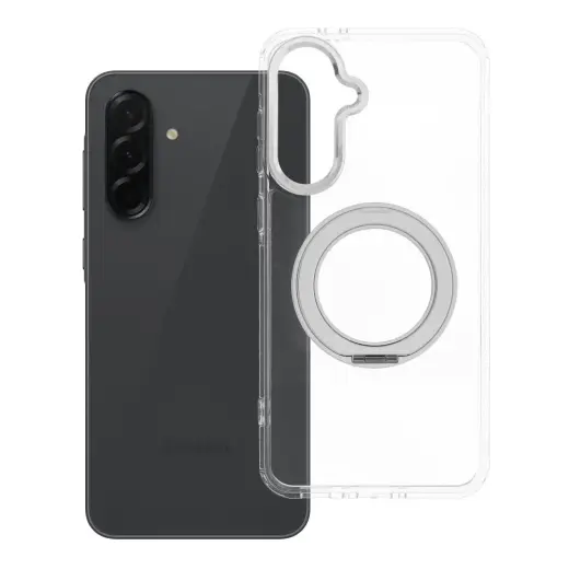 Frame Circle Stand telefono dėklas su stovu ir MagSafe palaikymu Samsung Galaxy A36 5G (A366) skaidrus