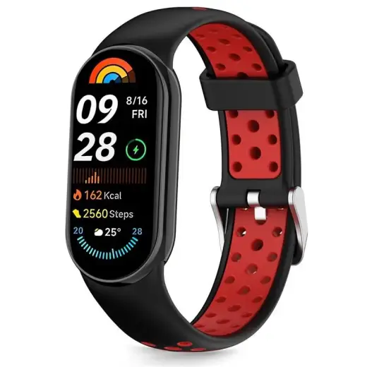 Tech-Protect Iconband Air viedpulksteņa siksniņa priekš Xiaomi Mi Band 8/9/10 NFC | silikons | melna/sarkana